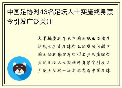 中国足协对43名足坛人士实施终身禁令引发广泛关注 中国足协对43名足坛人士实施终身禁令引发广泛关注